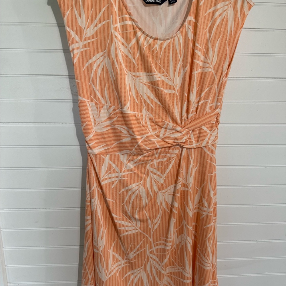 Lands' End Orange Pink Wrap Tie Front Midi Dress